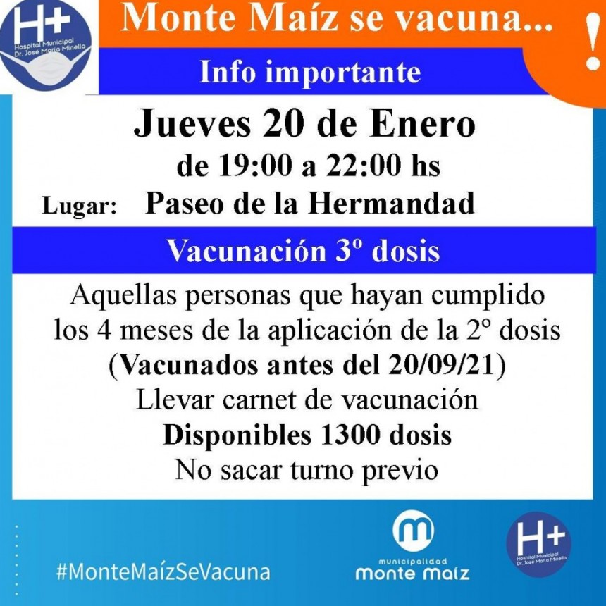 JORNADA DE VACUNACIÓN CON TERCERAS DOSIS