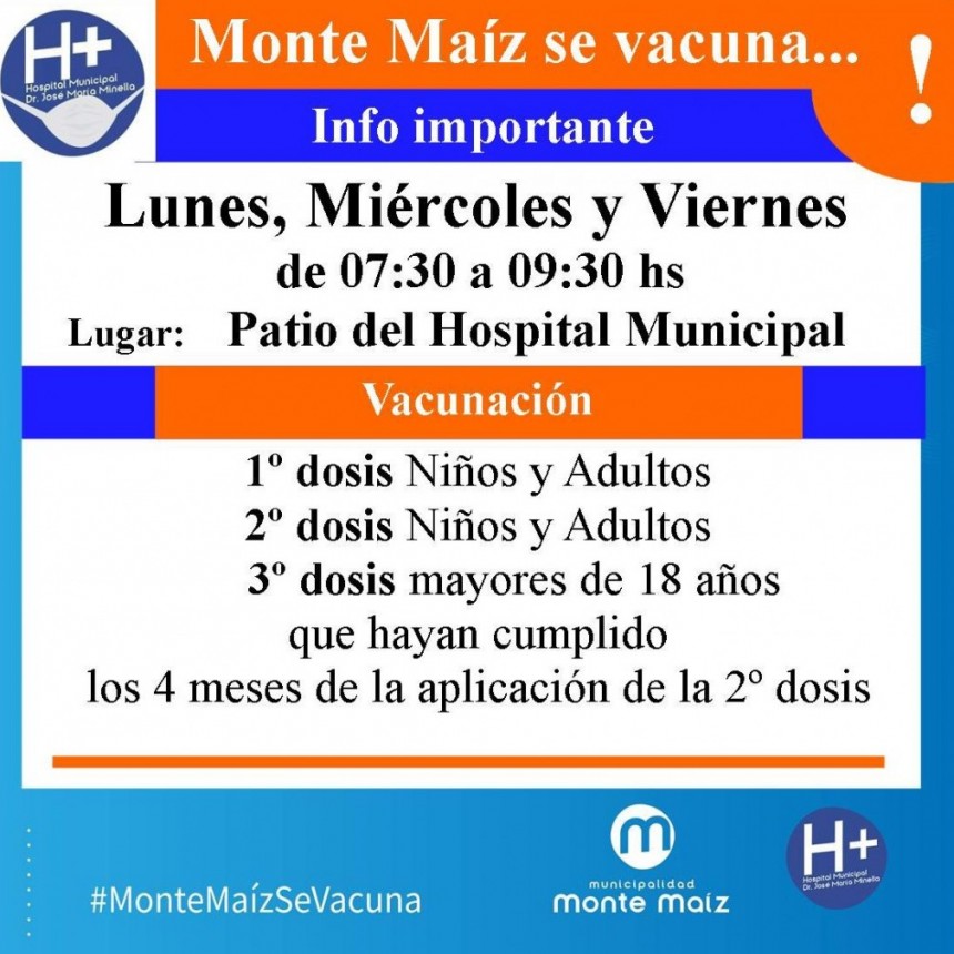 HORARIOS DE VACUNACIÓN COVID-19 PARA ESTA SEMANA