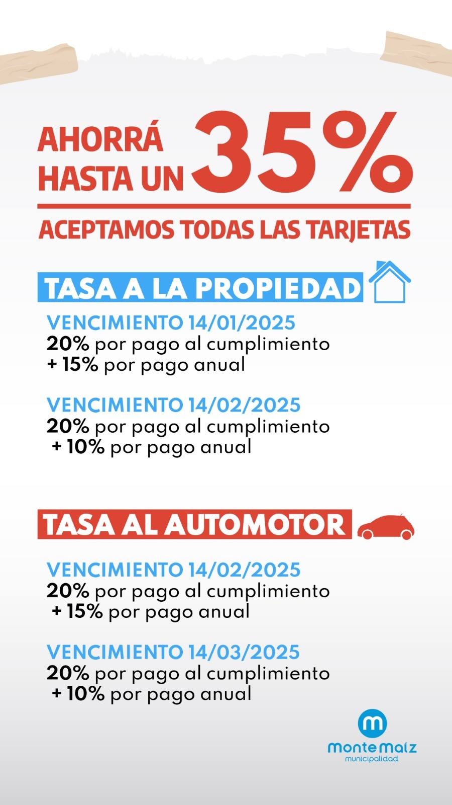 IMPORTANTES DESCUENTOS POR PAGO ANUAL DE TASAS