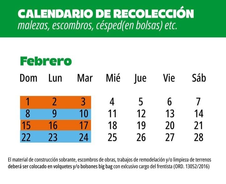 CALENDARIO DE RECOLECCIÓN DE MALEZAS