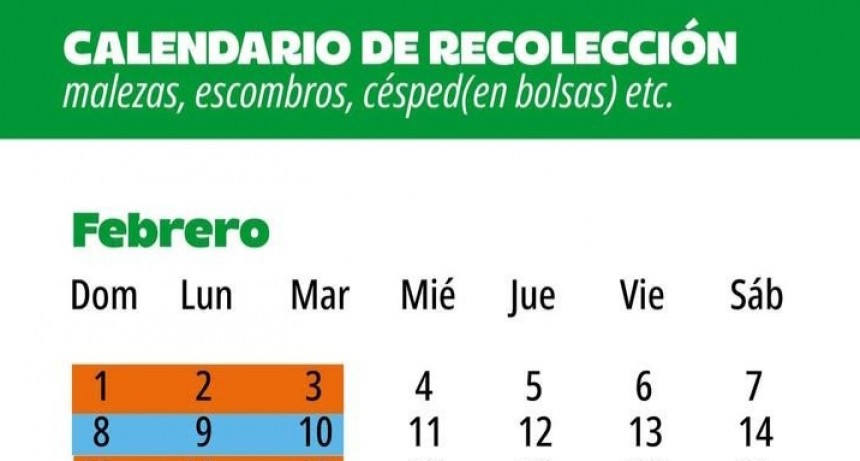 CALENDARIO DE RECOLECCIÓN DE MALEZAS
