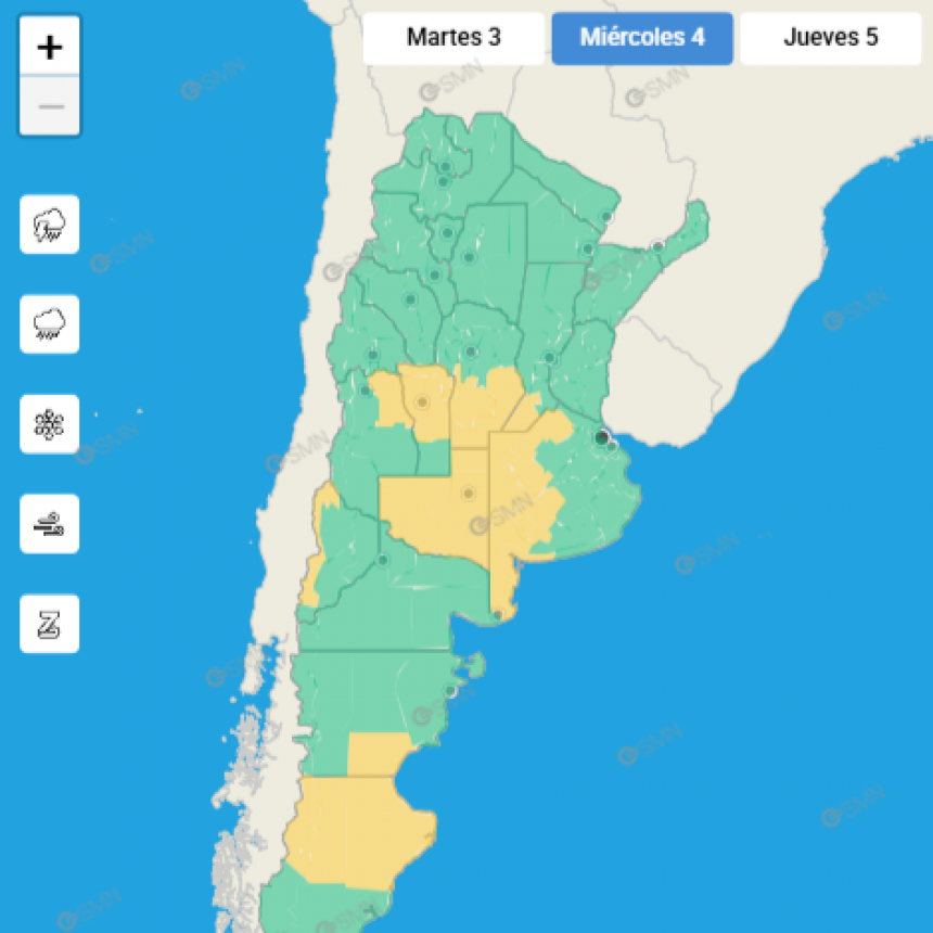 ALERTA POR TORMENTAS PARA EL SUR PROVINCIAL