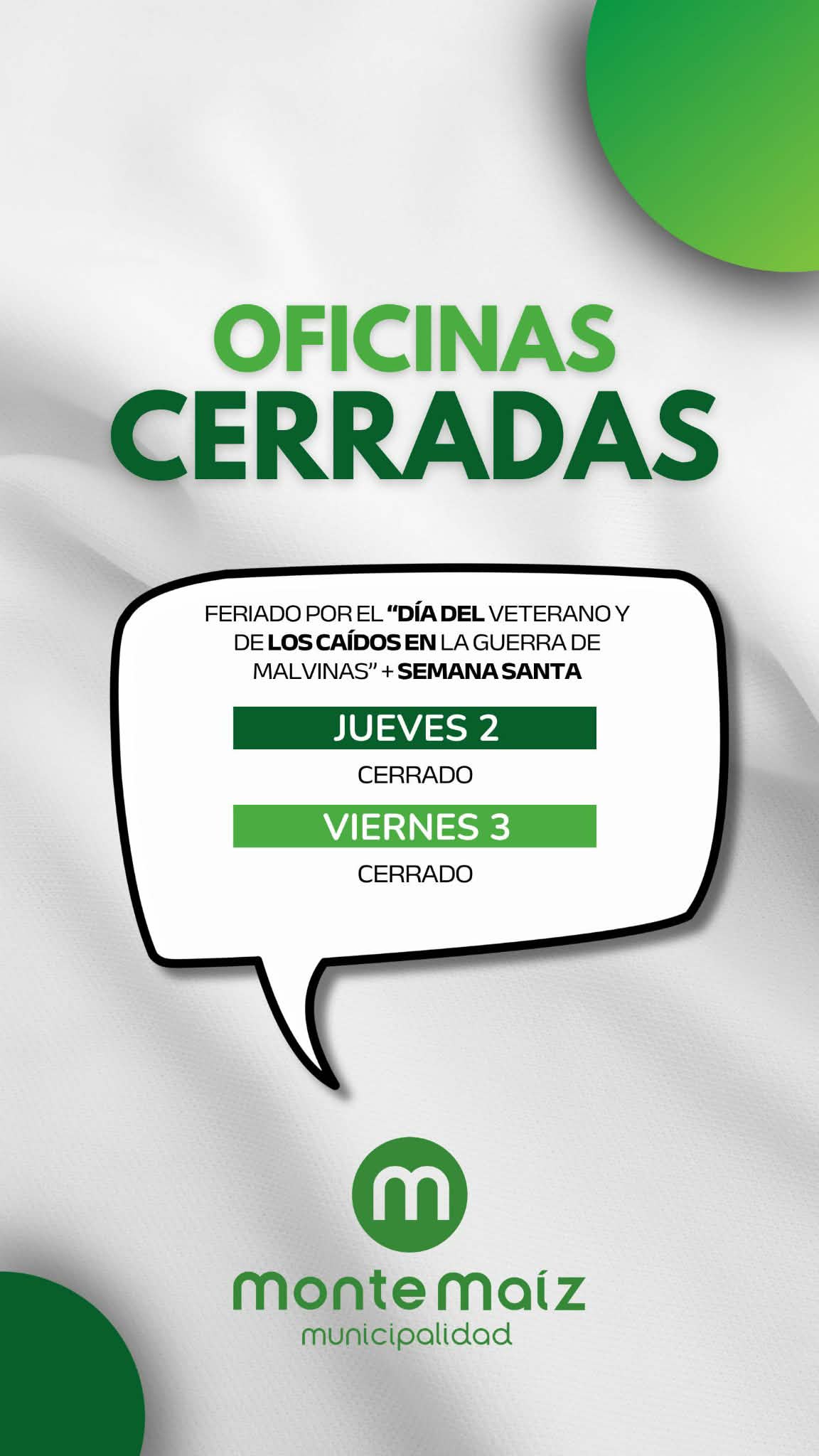 CRONOGRAMA DE SERVICIOS PARA EL FINDE LARGO