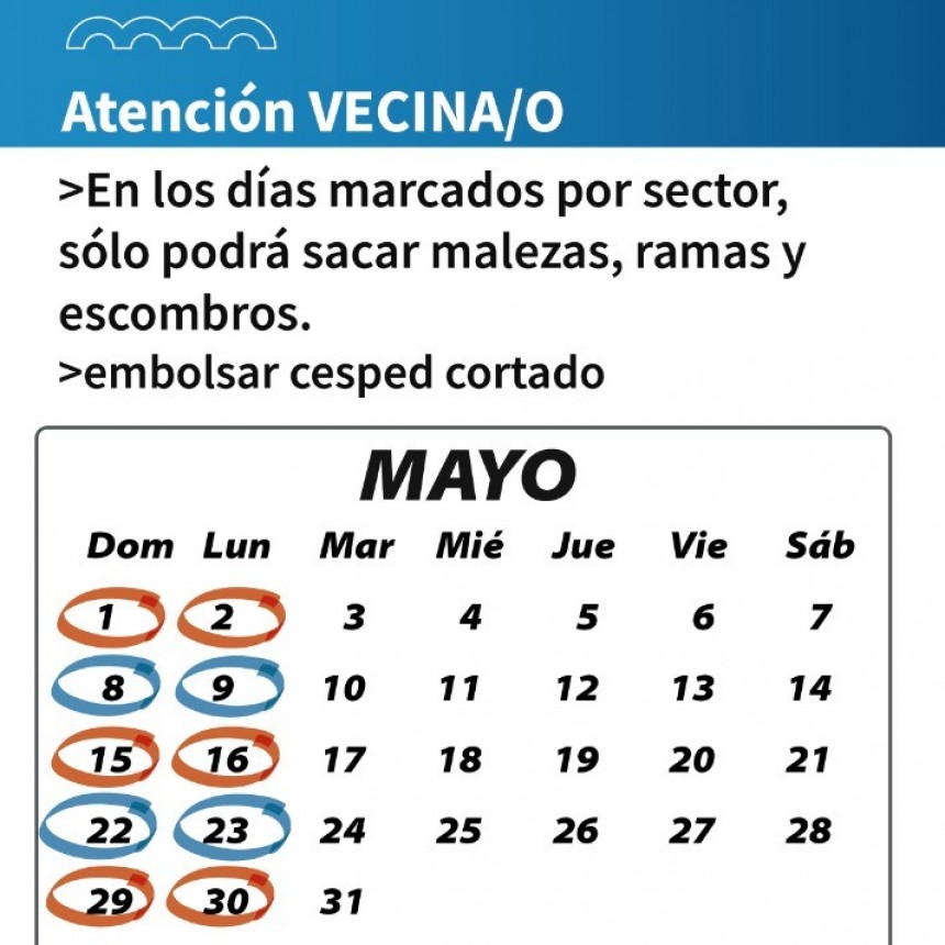 CALENDARIO PARA SACAR MALEZAS A LA VÍA PÚBLICA