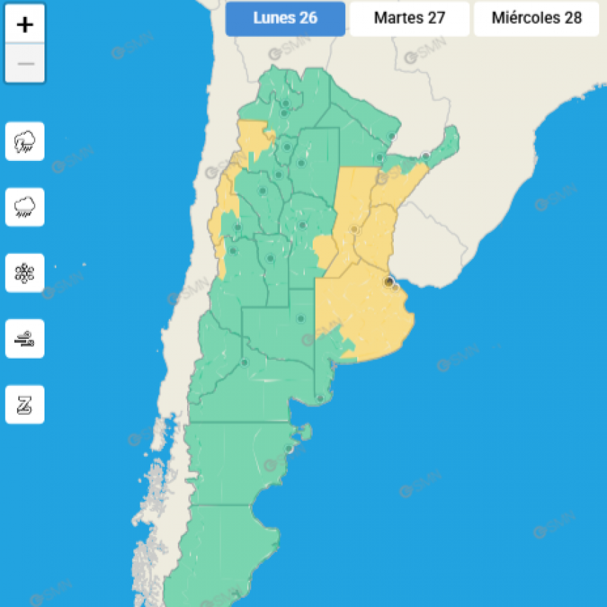 ALERTA POR TORMENTAS FUERTES PARA EL SUDESTE CORDOBÉS