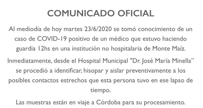 SE ACTIVÓ PROTOCOLO PARA COVID-19 EN MONTE MAÍZ
