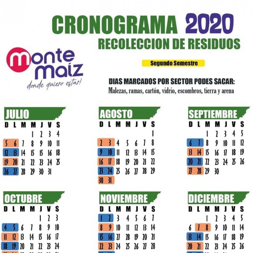 CALENDARIO PARA SACAR MALEZAS A LA CALLE