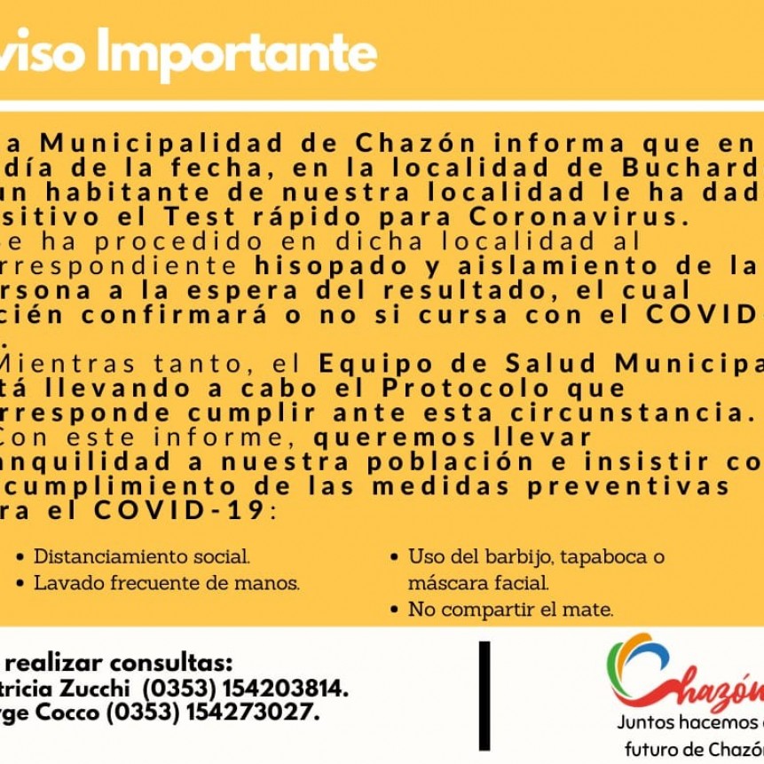 TRANSPORTISTA DE CHAZÓN FUE HISOPADO EN BUCHARDO
