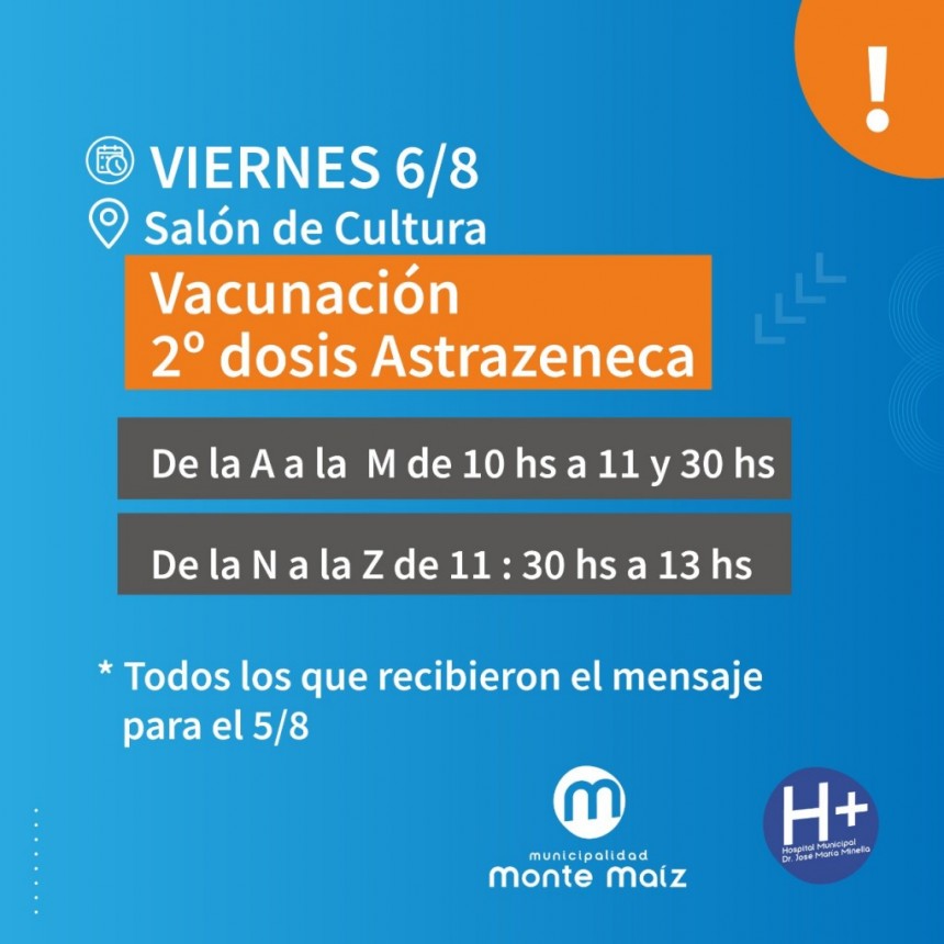 SE APLICARÁN SEGUNDAS DOSIS DE LA ASTRAZENECA