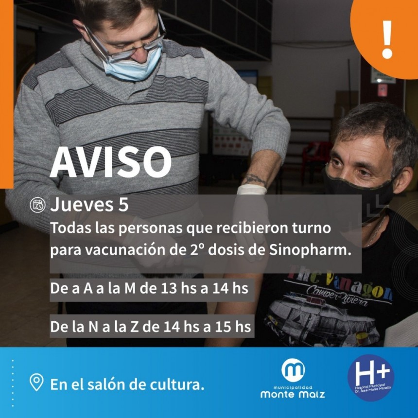 HOY SE APLICAN SEGUNDAS DOSIS DE SINOPHARM