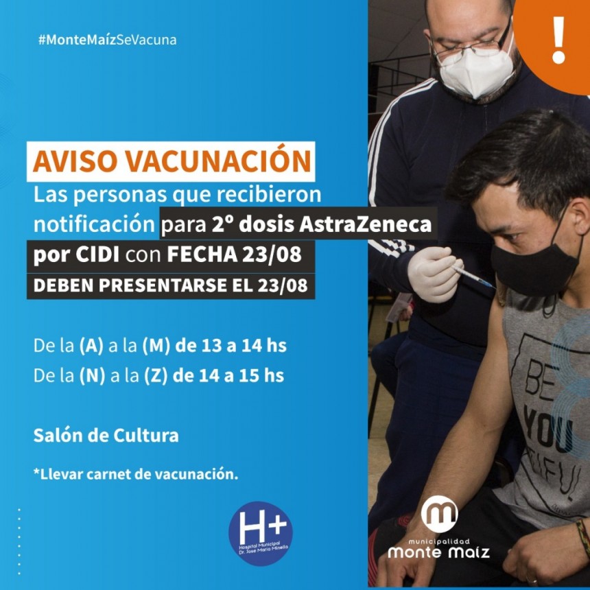 SE APLICARÁN SEGUNDAS DOSIS DE ASTRAZENECA