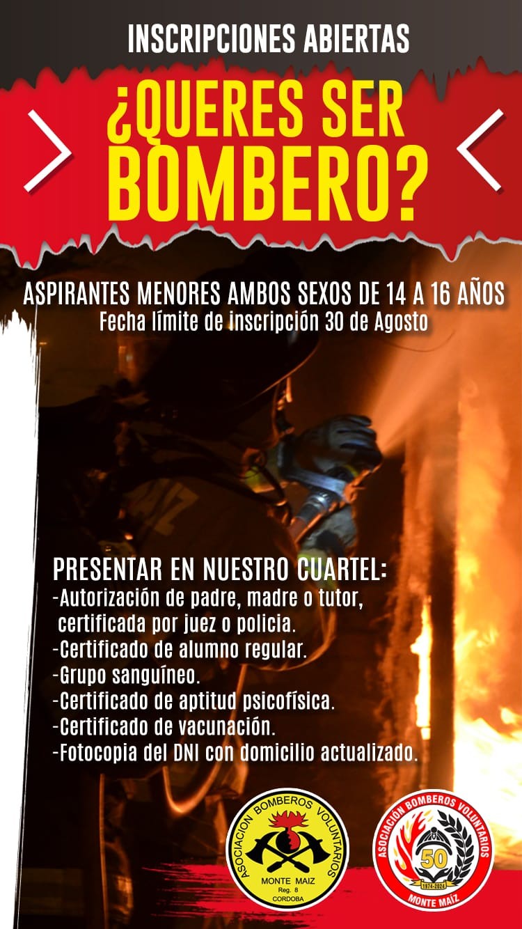 INSCRIPCIONES ABIERTAS PARA ASPIRANTES A BOMBEROS