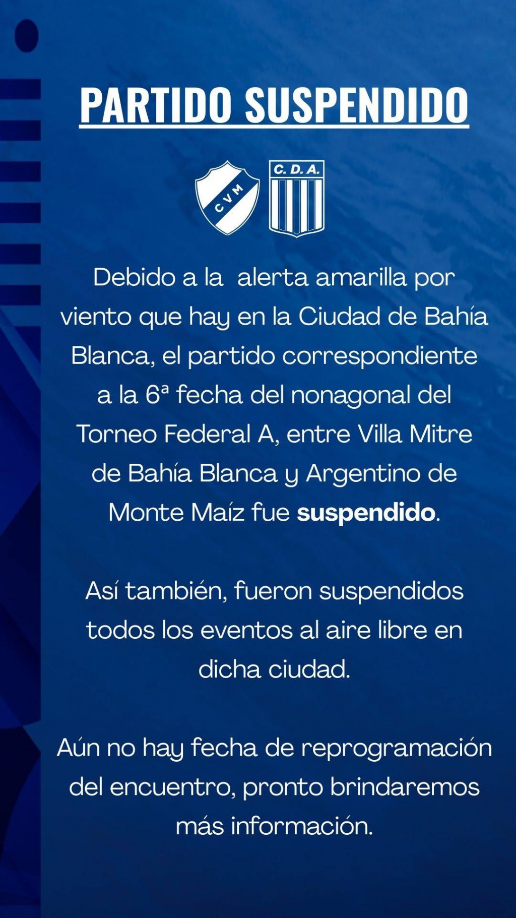 VILLA MITRE VS ARGENTINO: SUSPENDIDO