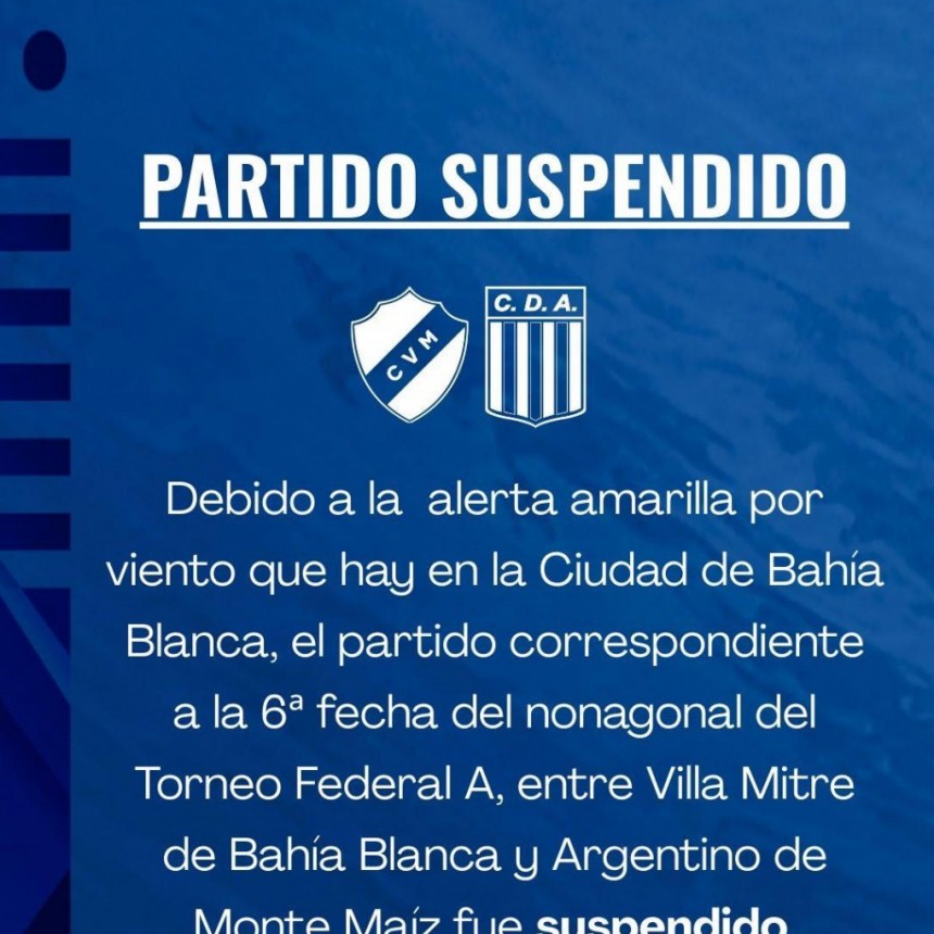 VILLA MITRE VS ARGENTINO: SUSPENDIDO