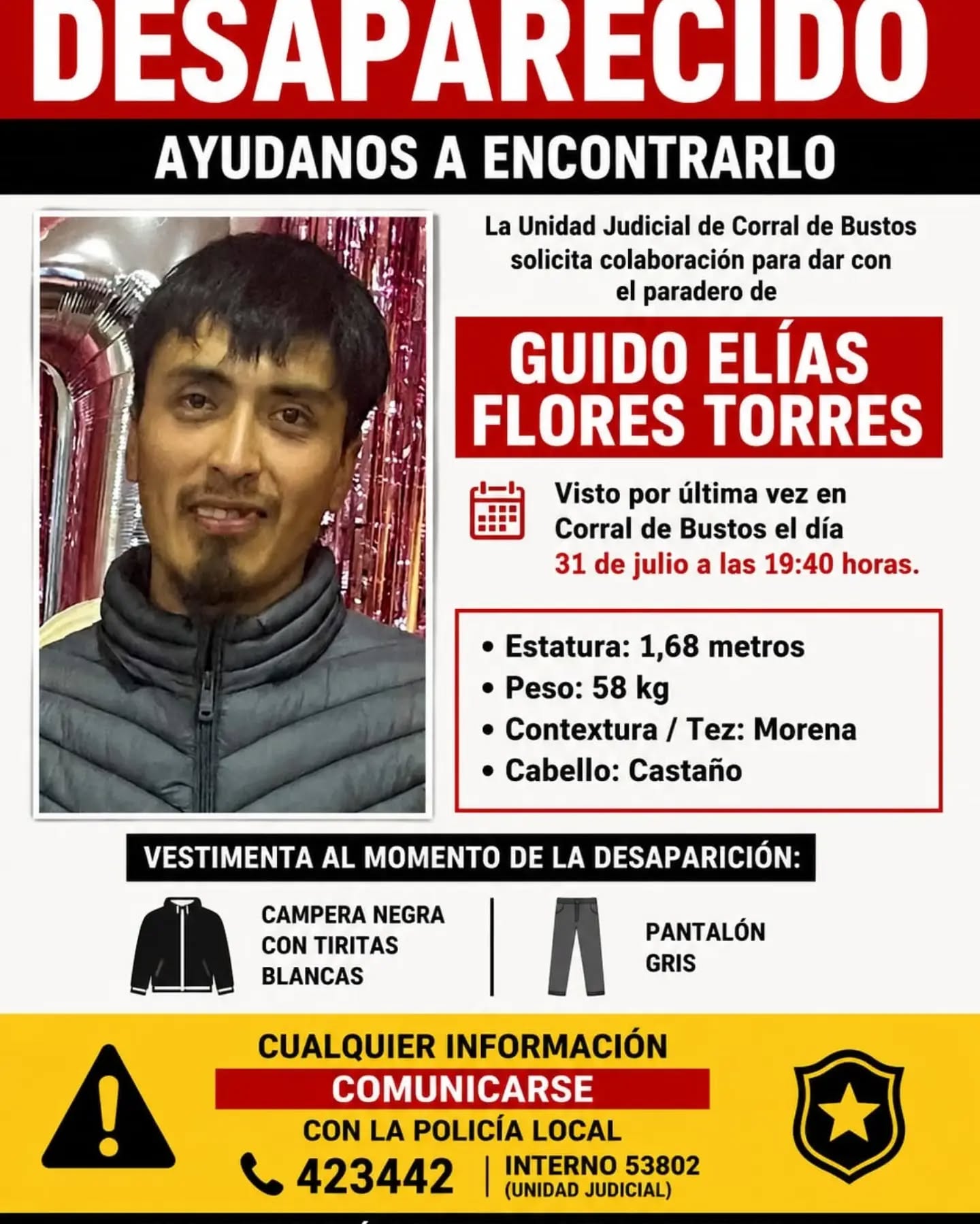 BUSCAN A UN JOVEN DE CORRAL DE BUSTOS