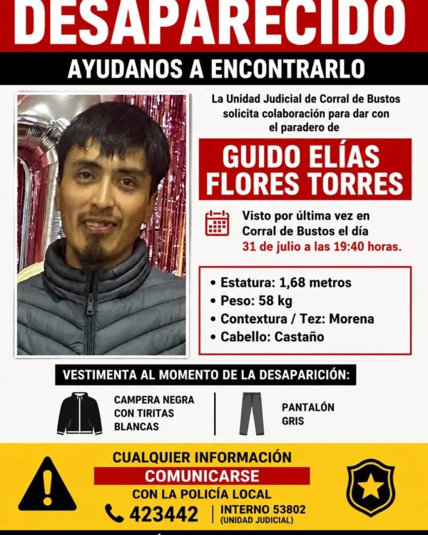 BUSCAN A UN JOVEN DE CORRAL DE BUSTOS
