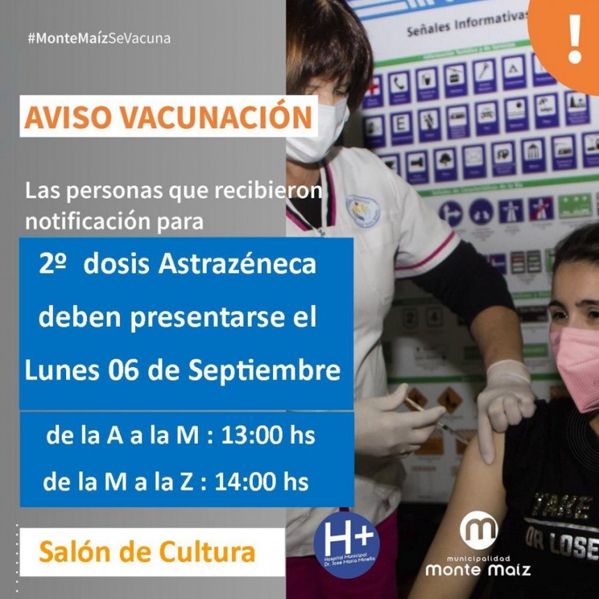 MAÑANA SE APLICAN SEGUNDAS DOSIS DE ASTRAZENECA