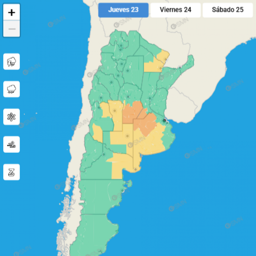 ALERTA METEOROLÓGICO PARA EL SUDESTE CORDOBÉS