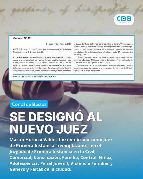 NUEVO JUEZ DE PRIMERA INSTANCIA EN CORRAL DE BUSTOS