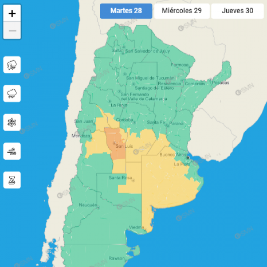 ALERTA METEOROLÓGICO PARA EL SUDESTE CORDOBÉS