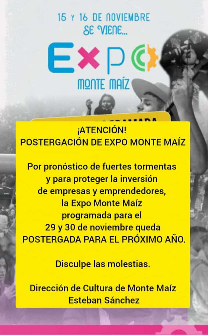 POSTERGACIÓN DE LA EXPO MONTE MAÍZ